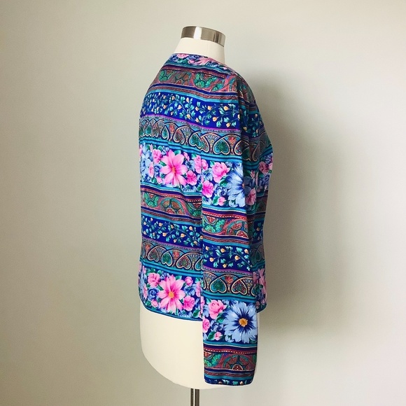 Vintage Adrianna Pappell New York 100% Silk Floral Blazer Jacket Size 10 - Picture 14 of 16